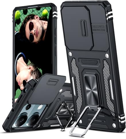 LeYi Coque pour Xiaomi Redmi Note 13 Pro 4G Antichoc avec Protection Caméra Coulissante,Étui de PC Dur et TPU Silicone Militaire Anti-Rayures Coque Note 13 Pro 4G Anneau-Noir