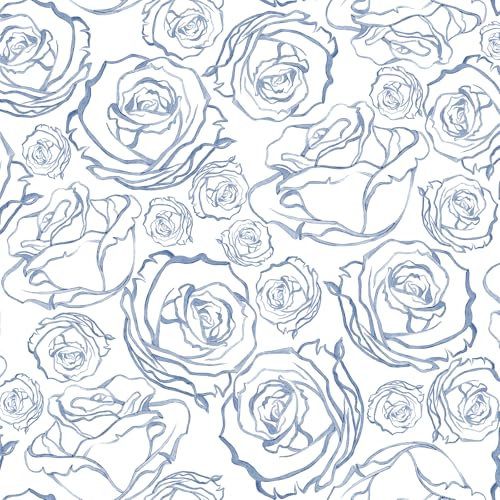 CiCiwind Self Adhesive Wallpaper White Blue Floral Contact Paper 44×300CM Peel and Stick Wallpaper Sticky Back Plastic Rose Stick on Wallpaper Waterproof Living Room Bedroom Wall Cabinet Vinyl Film