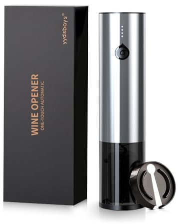 Electric Wine Bottle Opener Automatic Corkscrew Professional for Wine Lovers Luxury Gift (Stainless Steel Silver, Opener with Foil Cutter, Gift Box, Rechargeable, One-Touch)