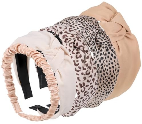Huiguli 5 Pcs Headbands for Women, Leopard Print Bow Headbands, Leopard Print Headband Wide Knot, Non-Slip Cute Hairband, Hair Band Accessories Fashion for Women and Girls