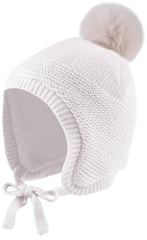 Baby Wintermütze mit Ohren Warme Babymütze Baby Mädchen Jungen Winter Kind Mütze Handschuhe Ohrenklappen Mütze mit Fleece (0-6 Monate, Weiß Hut)