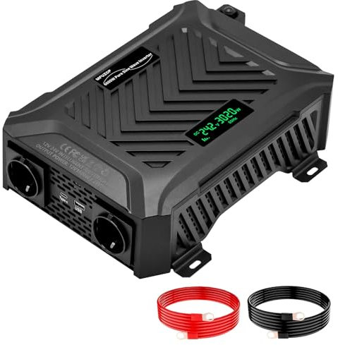 MFUZOP inversor 24v 220v/230v Onda Pura 3000w Convertidor DC AC Transformador de Voltaje 24V Sistema de detección Inteligente con 2 enchufes UE, 1 Puerto Tipo C, Puerto USB 2.1A