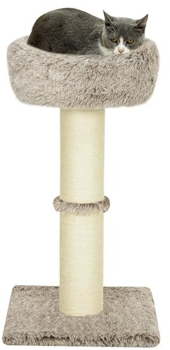 PawHut Kratzbaum 87 cm hoch Katzenbaum mit Bett, dick Stamm, Katzenkratzbaum mit Sisal-Kratzsäulen, für Katzen bis 6 kg, Indoor, Braun