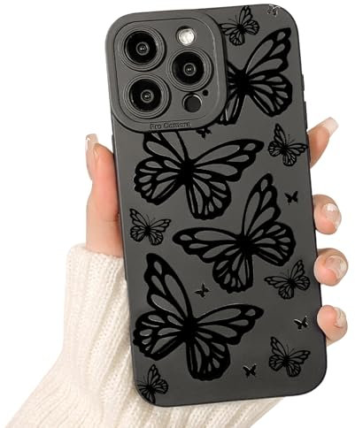 NITITOP Compatible for iPhone 16 Pro Max Case Cute Cool Big Butterfly Black Design for Women Girls Soft TPU Shockproof Protective Girly for iPhone 16 Pro Max - Big Butterflies