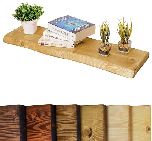 Live Edge Rustic Floating Shelf 12x1.5 inches, 230cm long - Antique Pine Finish Reclaimed Wood Floating Shelves for Wall Decor, Rustic Wooden Shelves for Bedroom, Living Room, Kitchen, or Bathroom