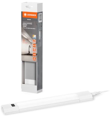 LEDVANCE Linear Ede Sensor Hochvolt-Unterbauleuchte mit IR Sensor, 30 cm, CCT dimmbar, 4 W, 290 lm, 3000/4000/6500 K, warmweiß/kaltweiß/Tageslicht, weißes Aluminium, IP20