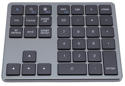 Pavé Numérique sans Fil, 35 Touches, Clavier Rechargeable avec Commutation Triple Appareil, Design Ultra Fin, Batterie Longue Durée, pour PC, Ordinateur Portable, Tablette (Gris