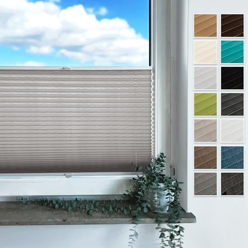 Rollmayer Plissee mit Bohren, Plisseerollo Faltrollo Sichtschutz und Sonnenschutz für Fenster und Tür Premiumqualität Falte für Zuhause, 3 Kollektionen(Binco Grau,B25cm x H130cm)