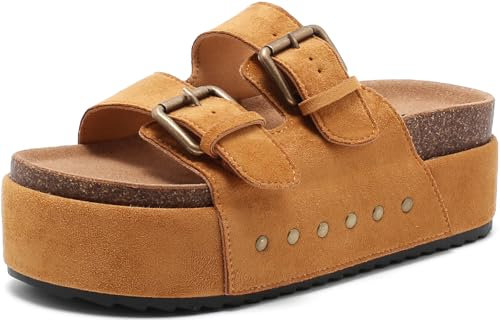 Foinledr Plateforme Sandales Femme Mules Réglables Boucle Pantoufles Sabots Clogs Tendance Bout Ouvert Été En Léger Semelle Épaisse Amorti Soft Claquettes Confortable Piscine Plage Maison Sliders