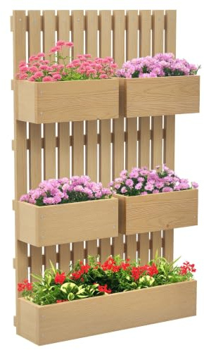 Outsunny Hochbeet Holz Verstellbar mit Rankgitter 60x16x100cm Naturholz | Schmal Pflanzbeet, Frühbeet Gartenbeet, Blumenkasten, Pflanzkasten, Gartenspalier, Blumen, Kletterpflanzen, Gemüse, Balkon