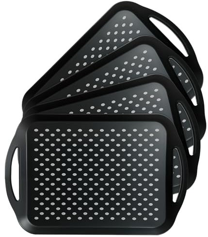 NAMYEUT Paquete de 4 bandejas de plástico Antideslizantes de 40 x 29 cm con Asas, Bandeja Rectangular para Desayuno, Bandeja de Comida para sofá, Comer, Aperitivos de Oficina, Superficie Texturizada