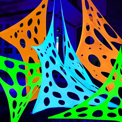 JOYIN Telaraña de Halloween de 1000 pies Cuadrados, decoración al Aire Libre, telarañas Gigantes Que Brillan en la Oscuridad, telaraña elástica Flexible en Blanco (Azul por la Noche), Verde, Naranja