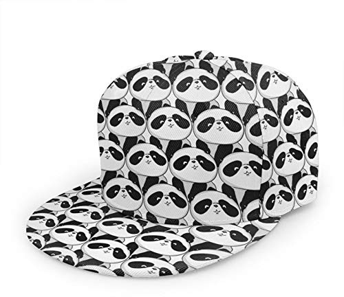 Cappellino da Baseball Unisex con Simpatici Motivi a Panda Bianco e Nero, da Donna e da Uomo, Regolabile, con Visiera Piatta, Cappello Hip Hop alla Moda.