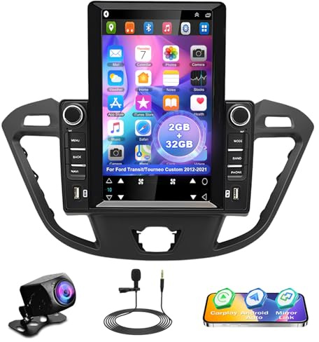 9.7 Inch Vertical Touchscreen Car Radio for Ford Transit/Tourneo Custom 2012-2021 with Wireless Carplay Android Auto, Android 13 2G+32G Car Stereo with Mirror Link Bluetooth Sat Navi WIFI FM RDS