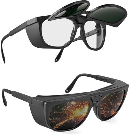 ​Dual Lens Welding Safety Glasses – ANSI Z87.1 Certified – Switch Between Clear & IR 5.0 Shade – Anti-Fog & Scratch Resistant – Adjustable Frame – UV400 Protection – for Arc Welding, Plasma Cutting