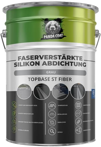 PandaCoat TopBase ST Fiber Grau (4.7 kg) – Flüssigkunststoff Dichtmittel für Dachfläche mit Glasfasern – Dachflächen, Schornsteine, Wohnwagen, Betonplatten, Flächendichtung, Wasserdicht & UV-beständig
