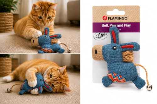 Flamingo Katzenspielzeug – Robla Esel – 12cm – Textil – mit Glöckchen & Catnip – bunt – weiches Spielzeug