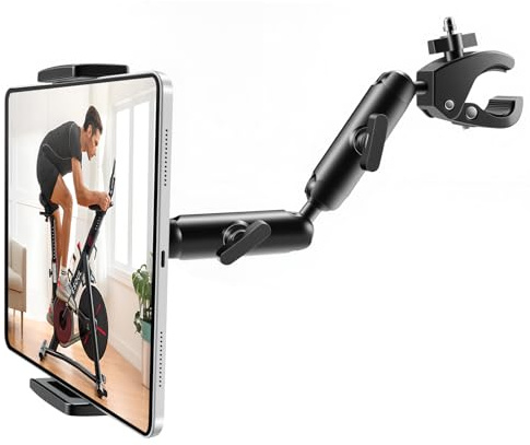 RUIFUO Doppelarm Laufband Tablet Halterung Fahrrad Lenker Halterung,iPad Halter Halterung für Spin Bike,Aluminium Klemme für stationäre Spin Bike Peloton Kinderwagen,Kompatibel mit 4-13 Geräte