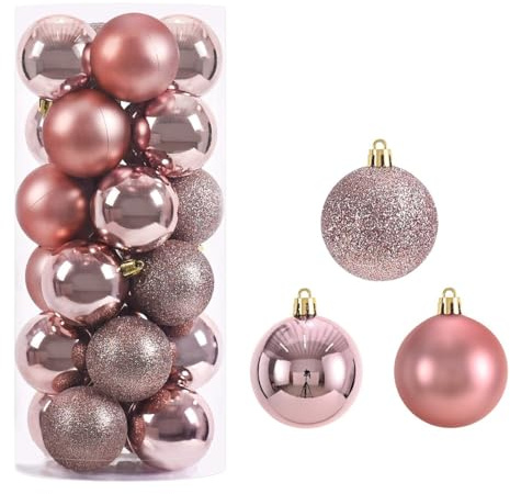 Boule de Noel Or Lot de 24 Boules Noël 3 Cm for Décoration d'arbre(Rose Gold)