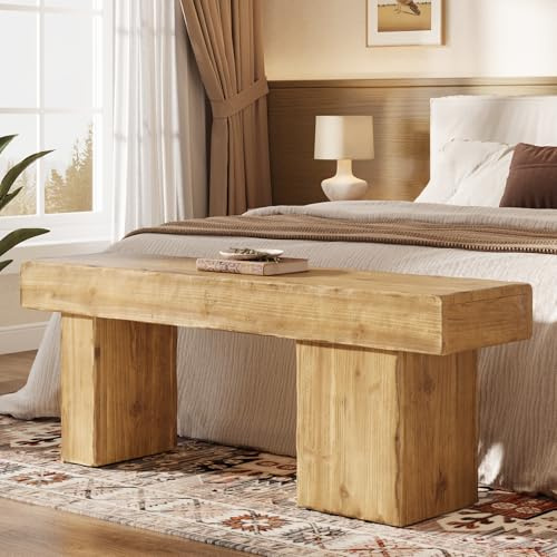 TRIBEWOOD Holzbank Massiv, 120 cm Sitzbank Esszimmer, Rustikal schuhbank, Lange Bank für Wohnzimmer, Flur, Eingangsbereich, Schlafzimmer, Fußende des Bettes, Braun
