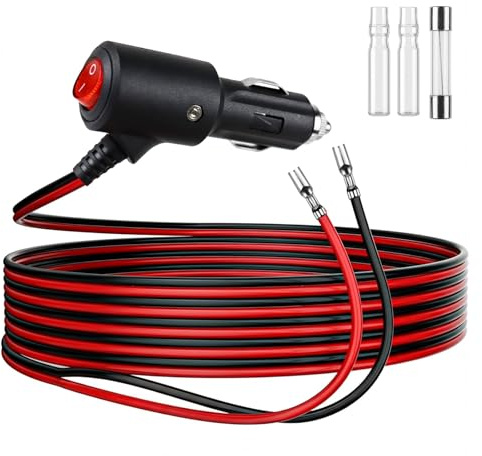Zigarettenanzünder Stecker mit Schalter 2m, 12V/24V Verlängerungskabel | 16AWG Kupfer, mit LED & 15A Sicherung, KFZ Adapter für Auto, Wohnmobil, Boot, Motorrad