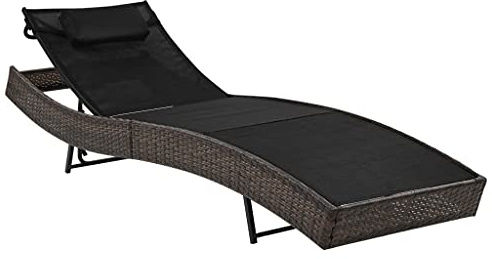 Ziaphsol Sonnenliege mit Kissen, Poly Rattan Braun, verstellbare Rückenlehne, stabile Gartenliege für Pool Terrasse, 213x70 cm