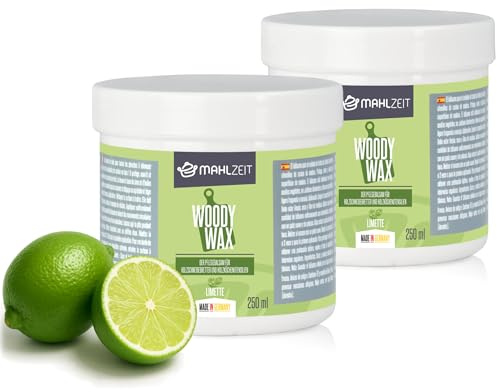 Mahlzeit Woody Wax Holzpflege Set aus Bienenwachs für Schneidebretter| 2X 250 ml, Limettenduft | 100% natürlich | Holzwachs für Schneidebretter, Küchenhelfer, Holz Balsam für Schneidebretter