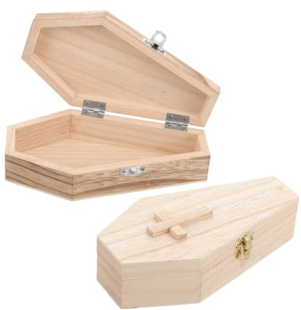 Mikinona Sargförmige Holzkiste 2 Stück mit Deckel Sechseckige Schmuckbox für Natürliche Holz Organizer für Halloween Bonbon und Spielzeugaufbewahrung