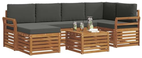 vidaXL Sofagarnituren 7 pcs Natur und Anthrazit Massivholz Akazie, Gartenmöbel, modernes Sofa für draußen, modulare Loungemöbel, langlebige Terrassensitze und Komfort
