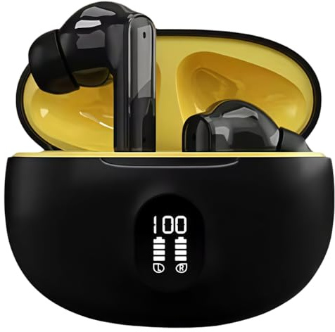 Luckyrao Wireless Earbuds, Bluetooth 5.4 Earphones In Ear with 4 HD microphone, 40H Playtime, HIFI Stereo In Ear Headphones, IPX7 Waterproof Bluetooth Earbuds, LED Display, Sport/Work/Black Y88