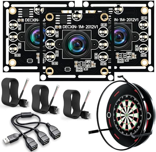 OV9732 Kameramodul 100°3er-Set mit USB 1-zu-3 Splitter,3m Kabel,1280x720 HD,30fps,Weitwinkel hohe Bildklarheit ideal für Autodarts Kamera System,Dart Automatische Punktezählung Gesichtserkennung