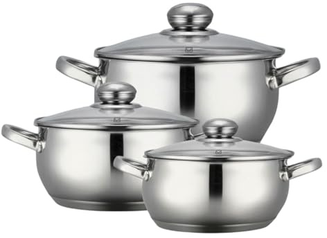 3er Edelstahl Kochtopf-Set 16 + 18 + 20cm mit Glasdeckel Induktion