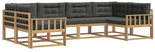vidaXL Outdoor-Sofagarnitur mit Kissen 6 pcs Weiß und Anthrazit, Akazienholz Lounge Set für draußen, modernes Gartenmöbel, wetterfest und stylisch für deinen Garten