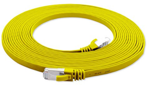 1aTTack.de 0,5m - gelb - 1 Stück Cat7 Flachkabel Netzwerkkabel Cat 7 Rohkabel Gigabit Lan (10Gbit/s) Flachbandkabel Verlegekabel Patchkabel Flach Slim Rj 45 Stecker Cat6a