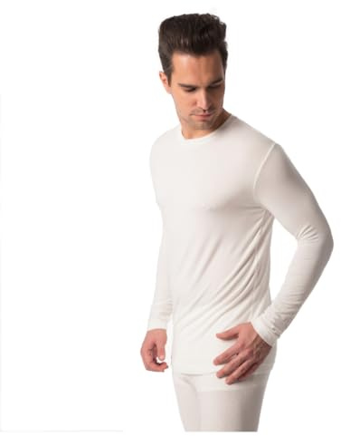 Jasmine Silk Herren Modal Thermo Langarm Hemd - Warm, weich und atmungsaktiv durch Klimafaser! - Thermounterwäsche, Langarm-Unterhemd Elfenbein (Large)