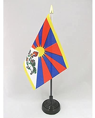 AZ FLAG - Mini Drapeau Tibet De Table - 15x10 cm - Drapeau Tibétain De Bureau 100% Polyester Avec Hampe Pointe Dorée 25cm