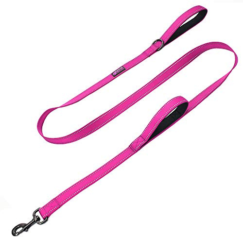 Max and Neo Double Handle Traffic Dog Leash - Reflective, Donates to Dog Rescue (Pink, 6 FT)