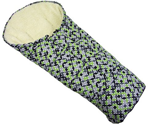 BAMBINIWELT Winterfusssack in Mumienform für Kinderwagen, Jogger, Buggy oder Schlitten, aus Wolle, Größe anpassbar, MUMIE HELLGRÜN GRAU MOSAIK XX