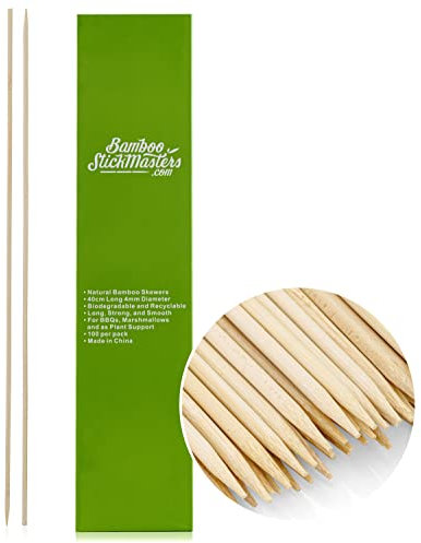 BAMBOO STICK MASTERS 40cm Wooden Skewers Sticks Extra Long Strong for BBQ Barbecue Kebab Marshmallow Roasting Chocolate Fountain Campfire Fondue (Bamboo Sticks)