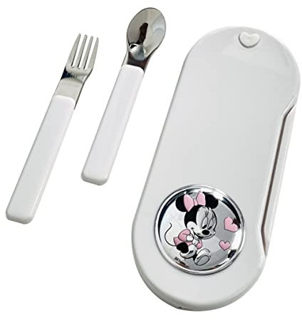 Disney Baby Prima Infanzia - Set Pappa Tascabile con Posatine in Metallo e Dettagli in Argento Minnie Mouse - idea regalo bambino