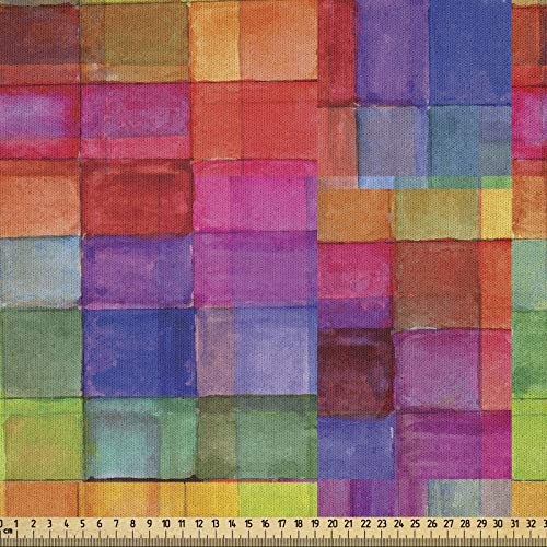 ABAKUHAUS Abstrakt Stoff als Meterware, Regenbogen-Farben-Quadrate, Microfaser Stoff für Kunsthandwerke und Dekoration, 5M (230x500cm), Rosa Rot