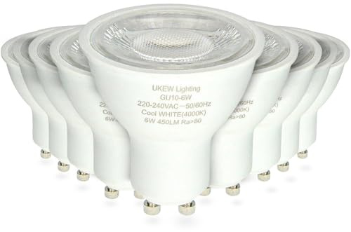 UKEW 6W GU10 LED Dimmable Bulb - Pack of 10 Lamp Bulb for Spotlight Daylight 6500K - 450lm Lighting for Kitchen Living Room Hallway