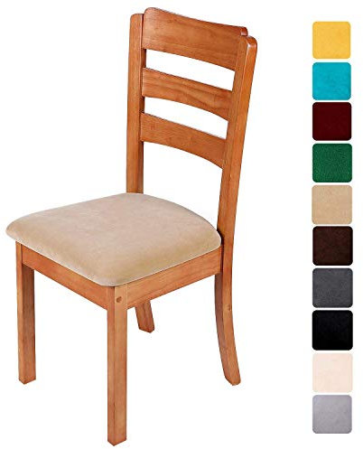 Homaxy Stuhlbezug Sitzfläche Samt Weich Sitzbezug Stuhl Stretch-sitzbezüge für Esszimmerstühle Abwaschbar Schonbezug Hussen für Stühle- 4er Set, Creme