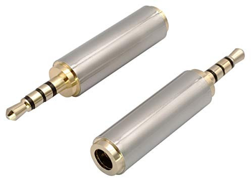 AAOTOKK 2,5 mm Cuffie Adattatore,4 Poli 2,5mm da Maschio a 3,5mm Jack Femmina Convertitore Audio Stereo Conchiglia in Metallo per Auricolare, Auricolare Audio,Microfono (2Pezzi-2.5 to 3.5mm M/F)