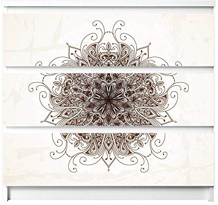 banjado® Möbelfolie selbstklebend für die IKEA Malm Kommode 3 Schubladen - Schrankfolien selbstklebend mit Motiv Mehendi/Möbelfolie Malm für Kinder