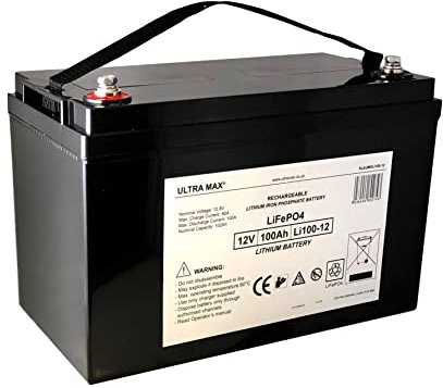 ULTRAMAX 12V 100AH Lithium Iron Phosphate LiFePO4 Battery - Smart Battery With 12v 10Ah Lithium charger