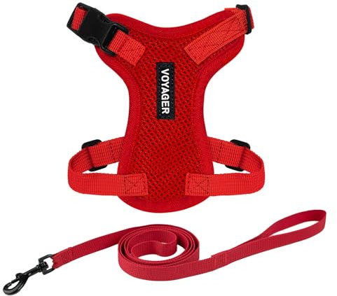 Voyager Step-in Lock Katzengeschirr und reflektierende Katzenleine mit Neoprengriff by Best Pet Supplies - Unterstützt kleine, mittelgroße und große Katzenrassen, Rot, size XXS - 1,5 m