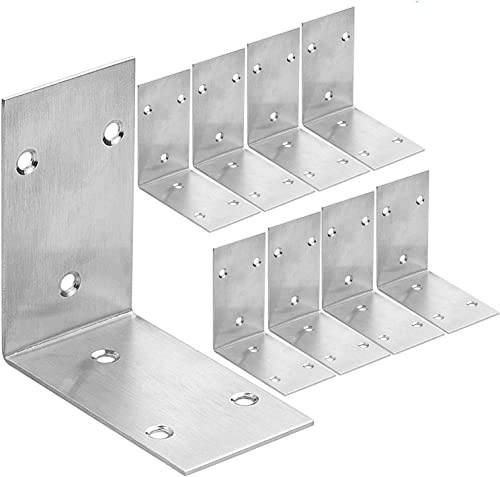 Breite Eckwinkel, 8,4 x 4,8 cm, robuste Edelstahl-Eckwinkel, 90-Grad-Winkel, L-Regalhalterungen, Gelenkbefestigung für Holz, Möbel, Bücherregal, Bretter, Fenster, Schränke, 10 Stück