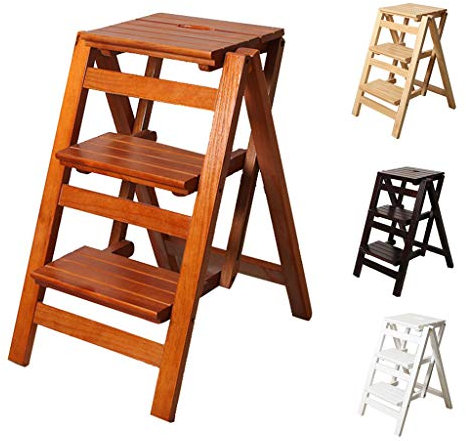 Marchepieds escamotables Tabouret-escabeau Pliant À 2 Niveaux / 3 Niveaux Échelles En Bois Tabouret Et Étagère De Rangement, Escabeau Pliant Multifonctionnel Pour L'intérieur Banc À Chaussures Porta