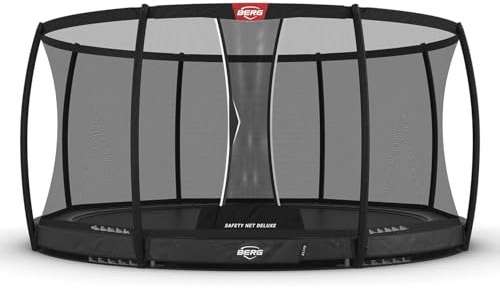 BERG Elite InGround Trampolin 380 cm Grau mit Sicherheitsnetz Deluxe | Rundes Bodentrampolin | Airflow Pro Sprungtuch & TwinSpring Gold Federn | UV-Beständiger Schutzrand | Premium Gartentrampolin